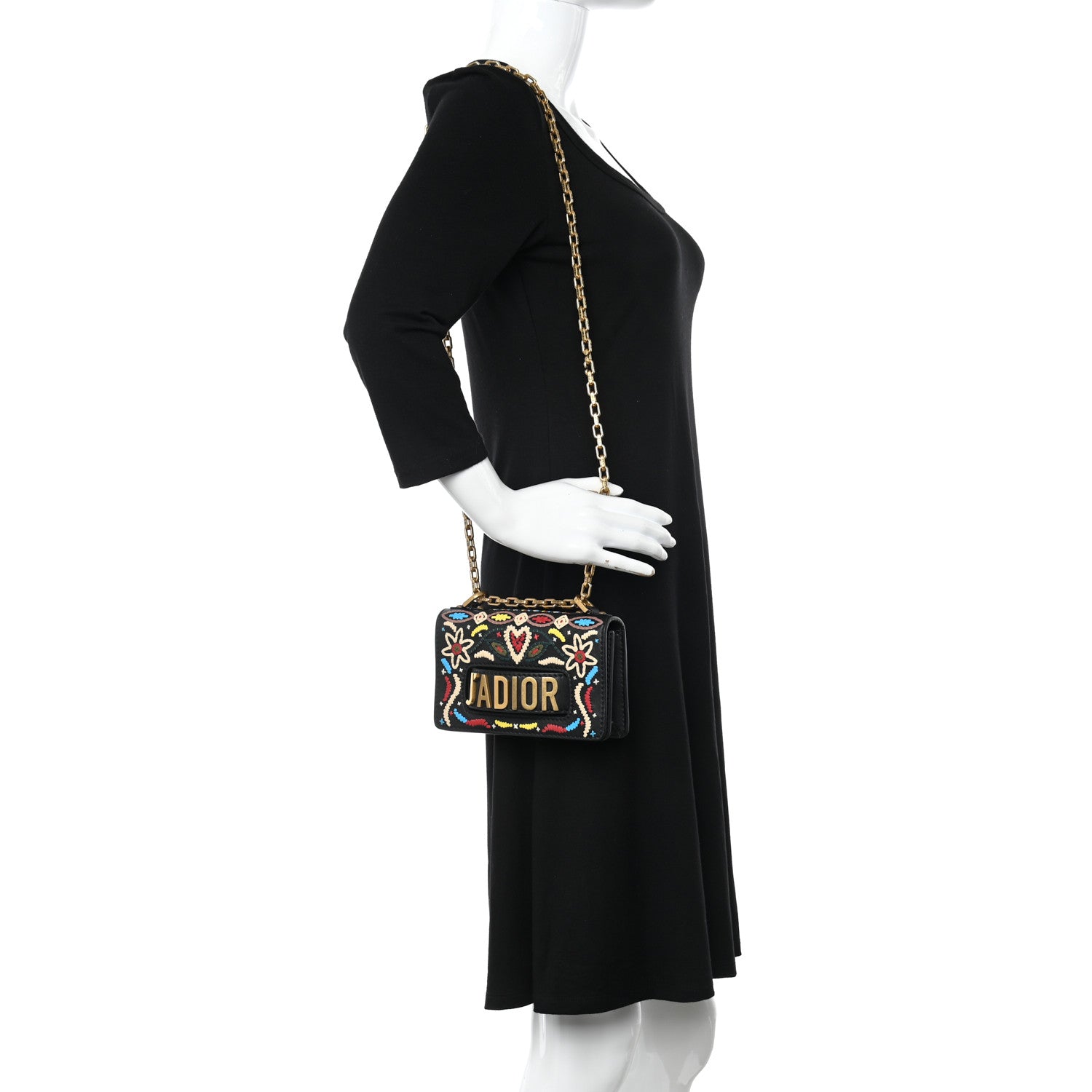 Christian Dior Calfskin Stitched Mini J'Adior Chain Flap Bag Black Multicolor 2 of 10
