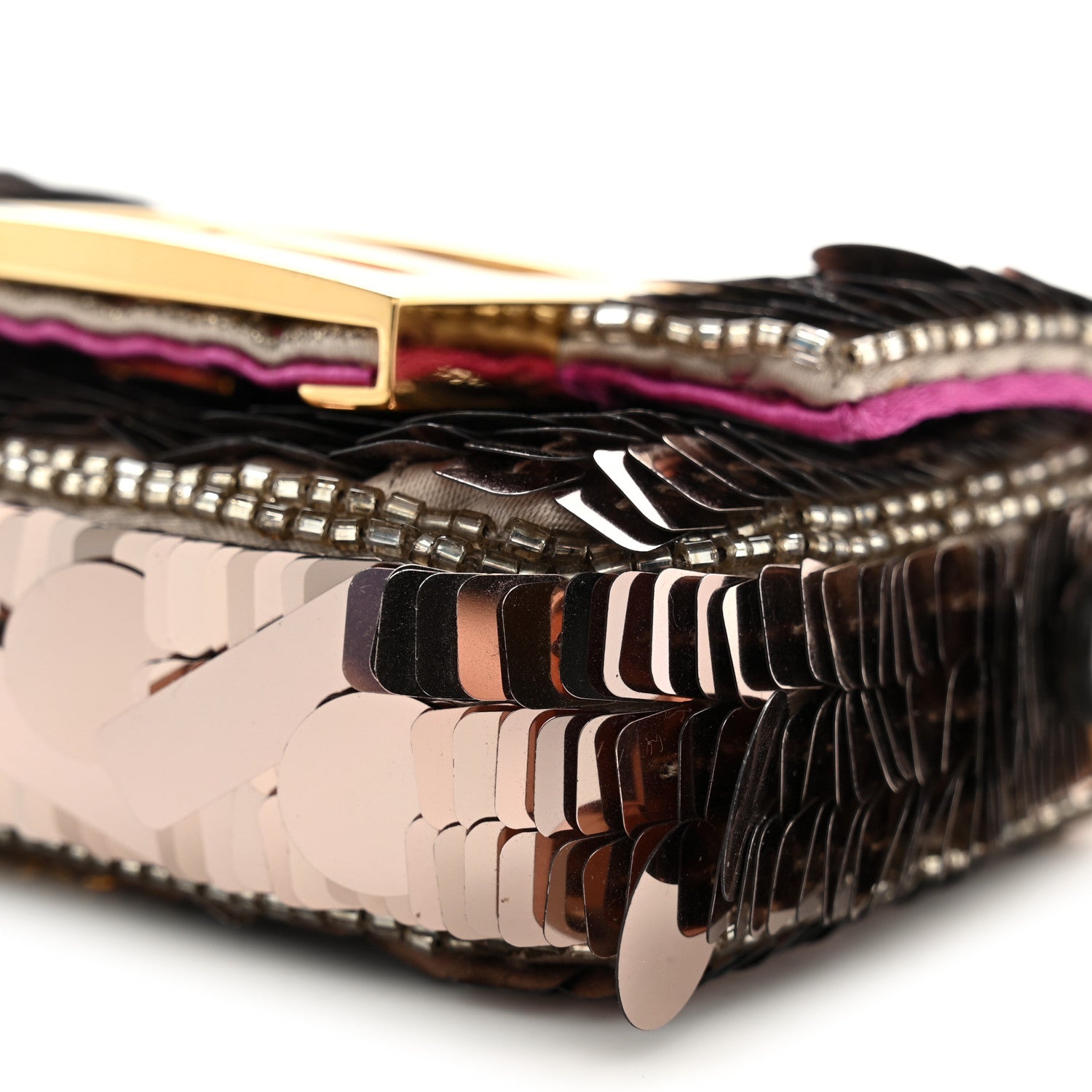 Fendi Sequin Paillettes Shiny Nappa Sex and the City Nano Maxi Buckle Baguette Charm Tortora 9 of 12
