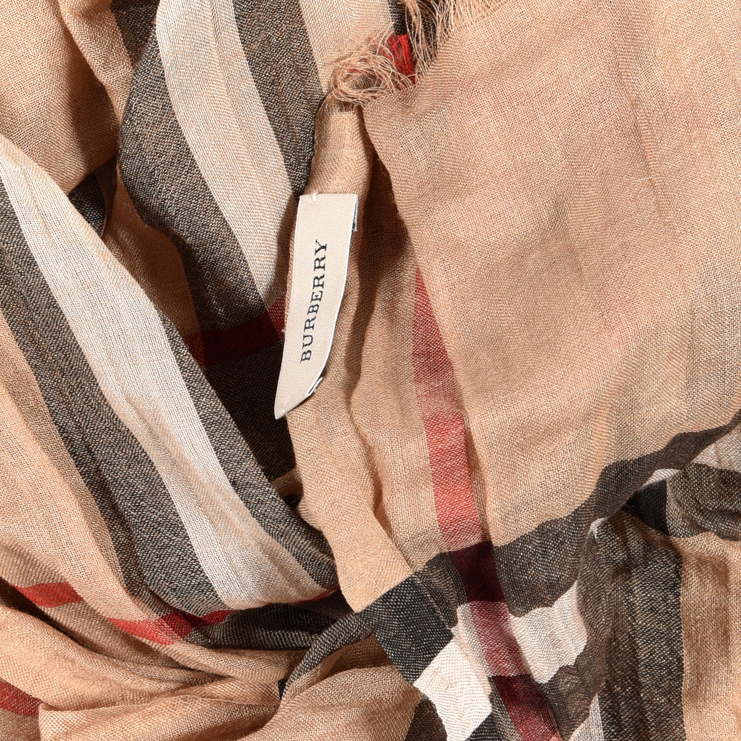 Burberry Wool Silk Gauze Giant Check Lightweight Scarf Camel 4 of 4