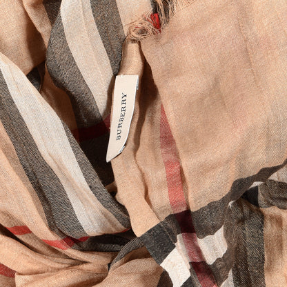 Burberry Wool Silk Gauze Giant Check Lightweight Scarf Camel 4 of 4