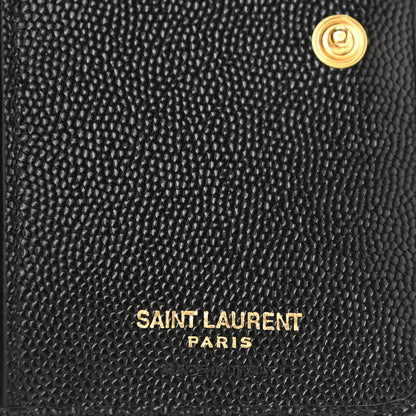 Saint Laurent Grain De Poudre Matelasse Chevron Monogram Compact Zip Around Wallet Black 7 of 8