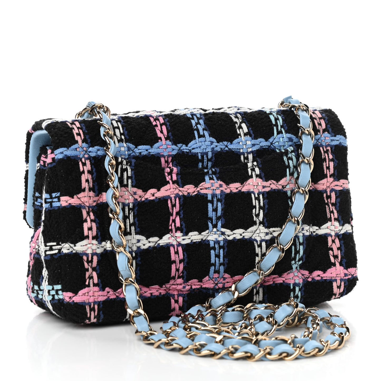 Tweed Quilted Mini Rectangular Flap Black Pink Blue Ecru