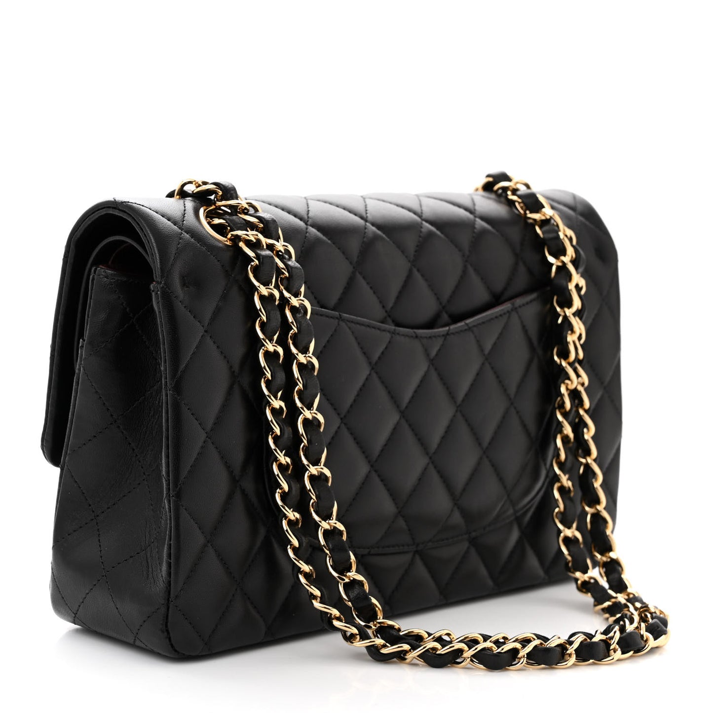 Lambskin Quilted Medium Double Flap Black