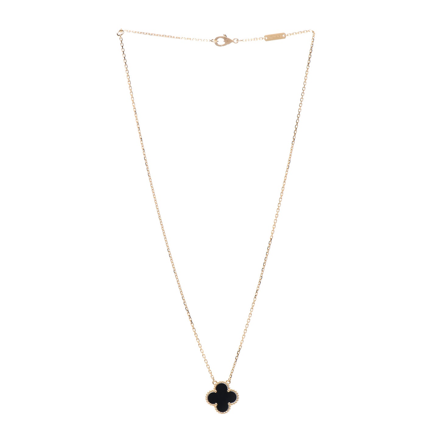 18K Yellow Gold Black Onyx Vintage Alhambra Pendant Necklace