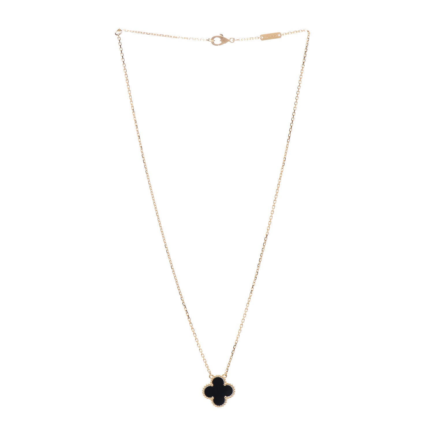 Van Cleef & Arpels 18K Yellow Gold Black Onyx Vintage Alhambra Pendant Necklace 3 of 5