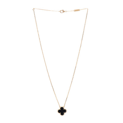 Van Cleef & Arpels 18K Yellow Gold Black Onyx Vintage Alhambra Pendant Necklace 3 of 5