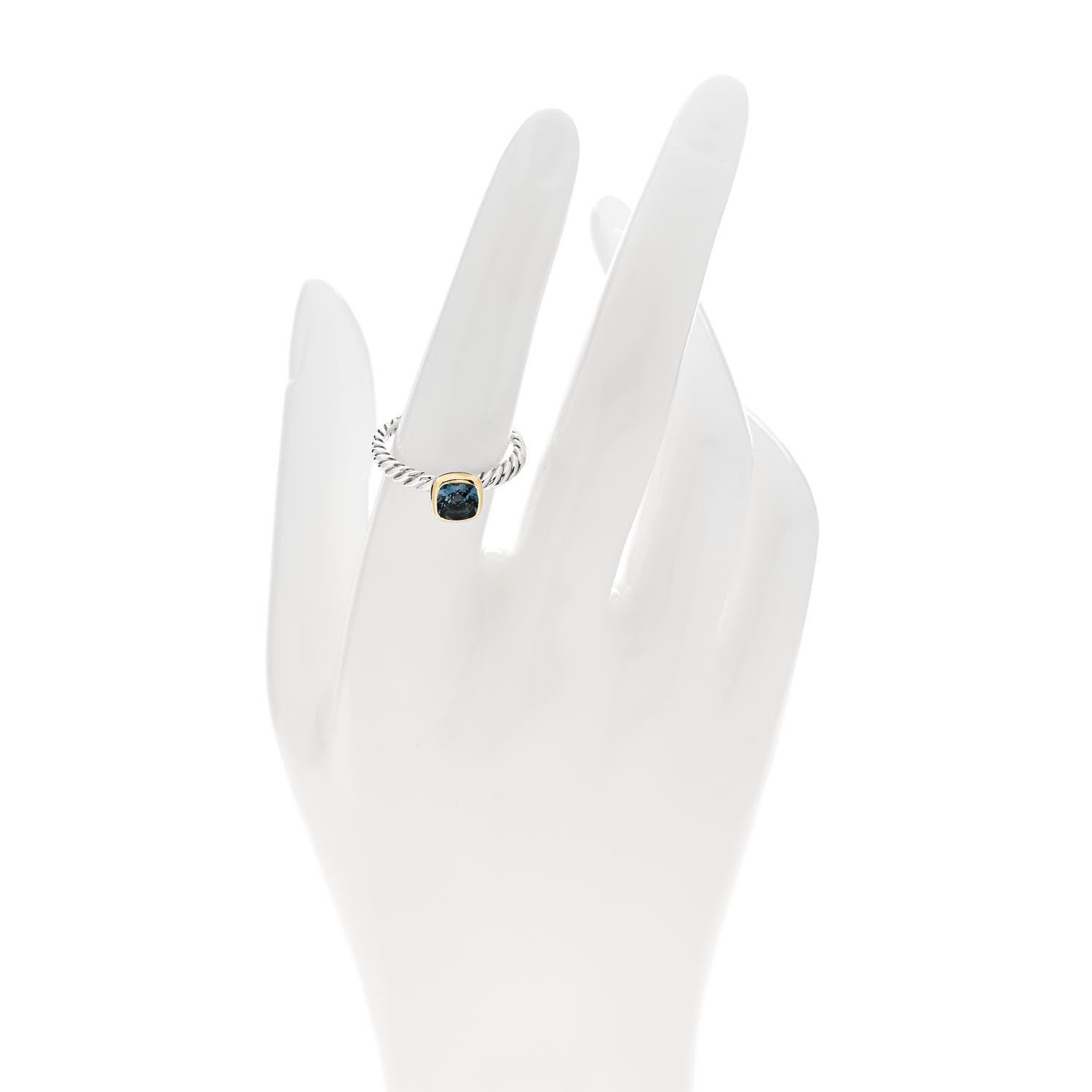 David Yurman Sterling Silver 18K Yellow Gold Blue Topaz Cushion Ring 54 7 2 of 5