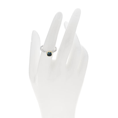 David Yurman Sterling Silver 18K Yellow Gold Blue Topaz Cushion Ring 54 7 2 of 5