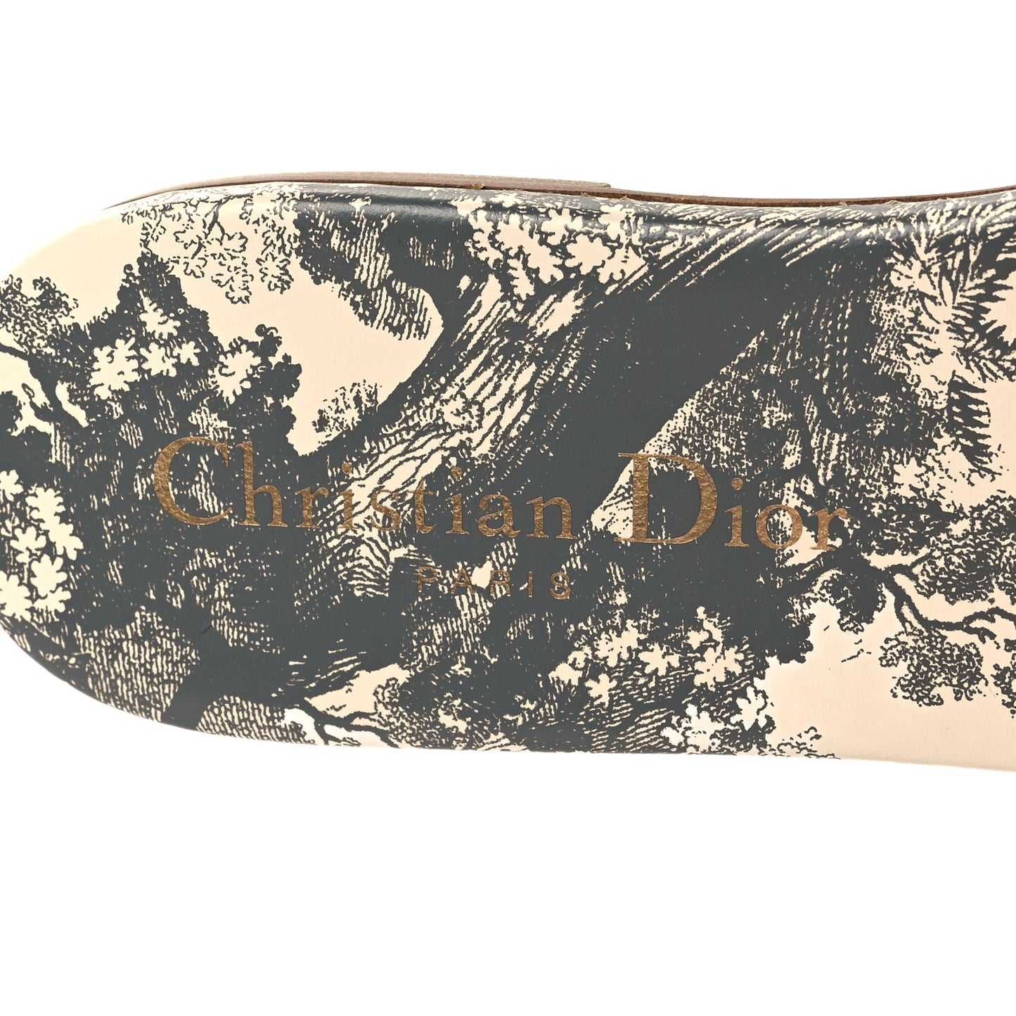 Canvas Toile De Jouy Embroidered Dway Flat Slide Sandals 35.5 Light Grey