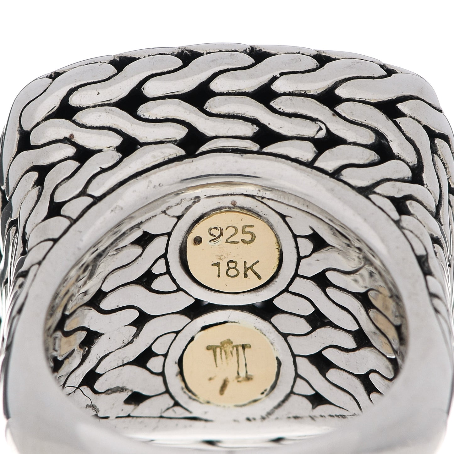 Sterling Silver 18K Yellow Gold Diamond Classic Chain Square Ring 53 6.5