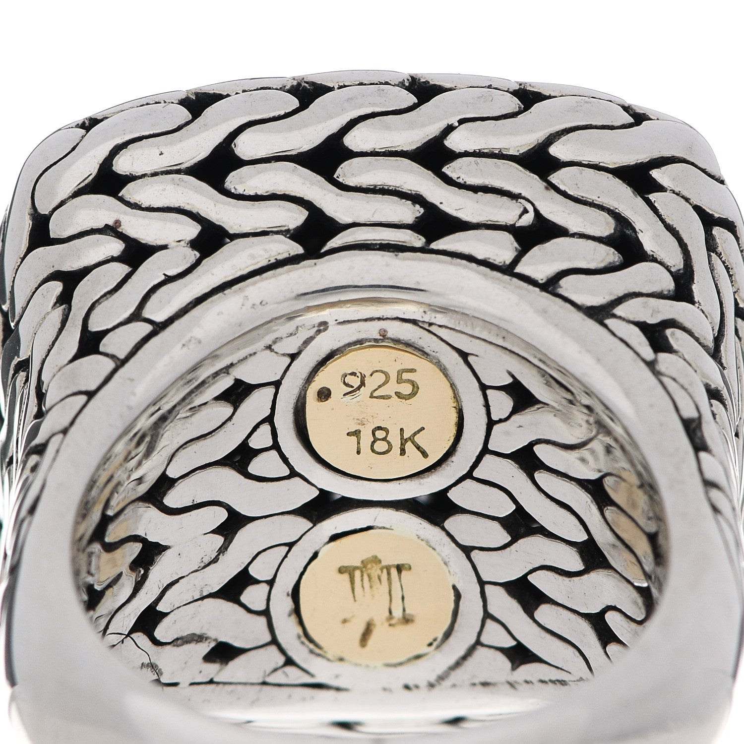 John Hardy Sterling Silver 18K Yellow Gold Diamond Classic Chain Square Ring 53 6.5 5 of 6