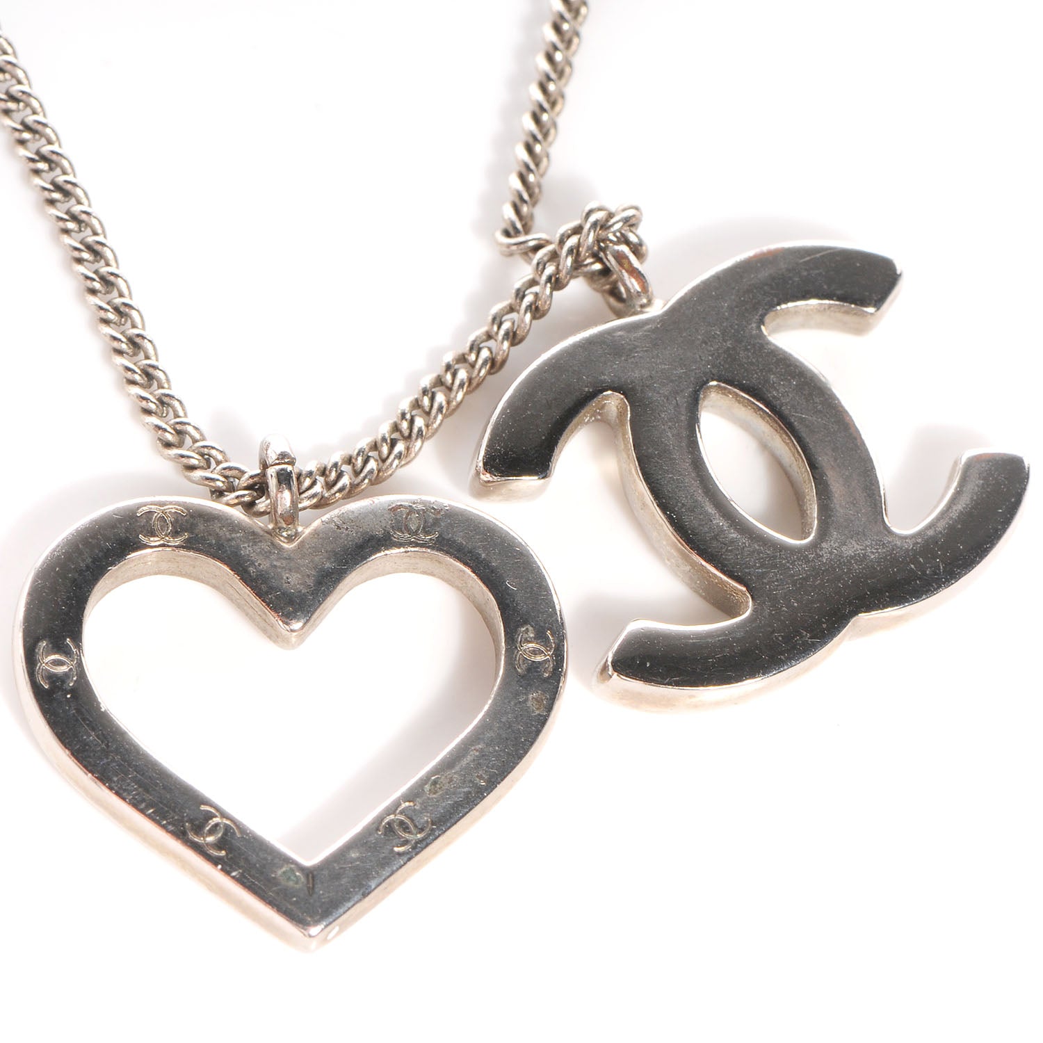 Chanel CC Open Heart Necklace Silver 3 of 5