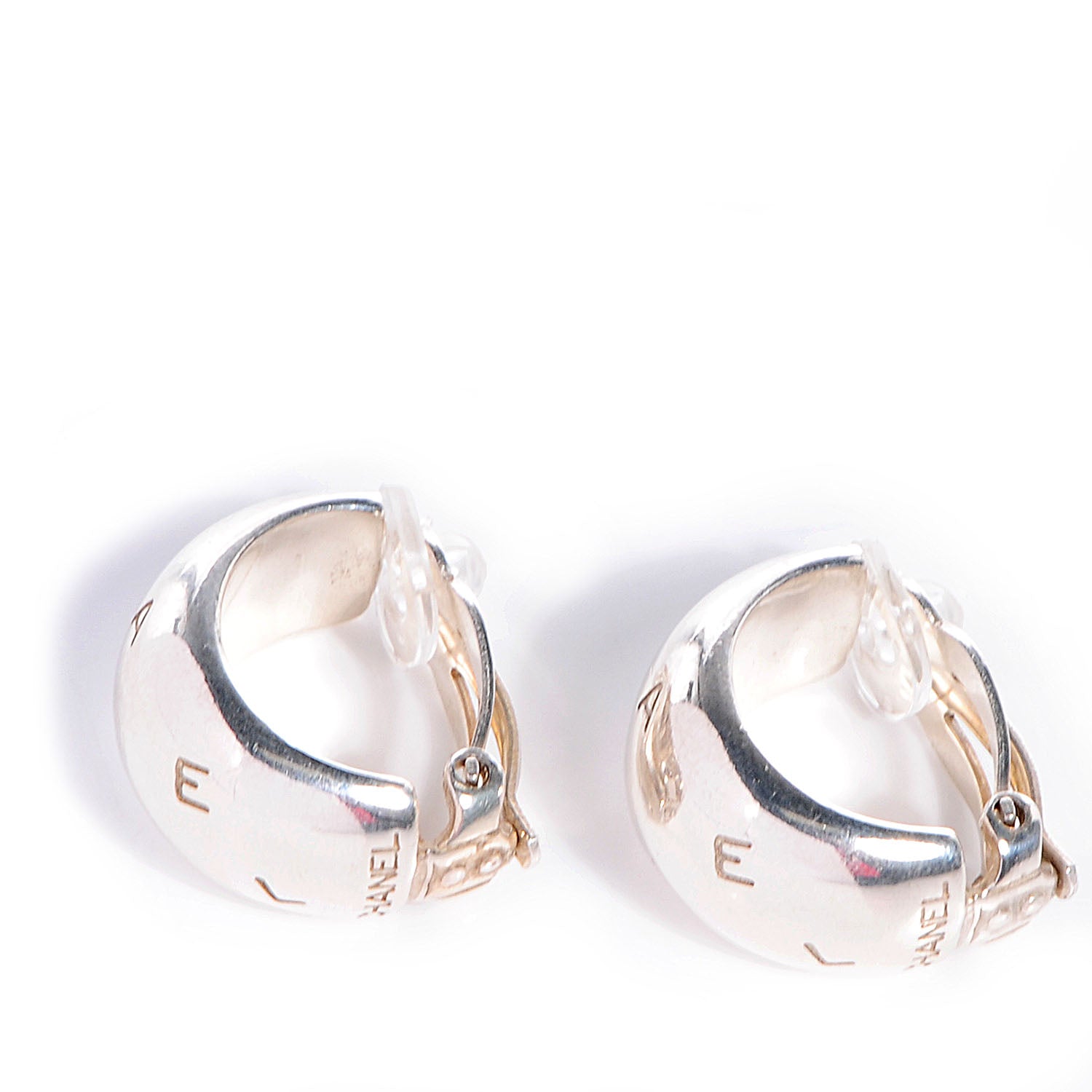 Chanel Half Hoop Clip On Earrings Silver 1 of 6