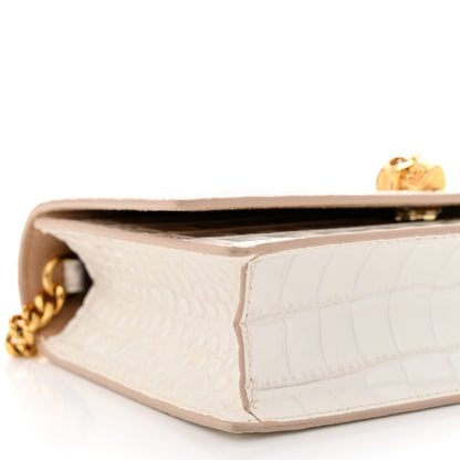Alexander McQueen Calfskin Crocodile Embossed Skull Mini Crossbody Bag White 9 of 14