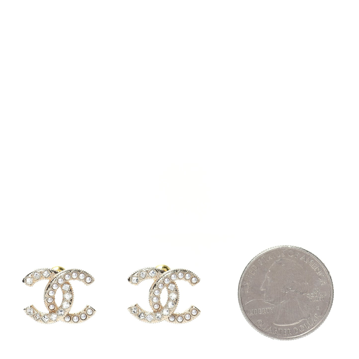 Crystal Pearl CC Earrings Gold