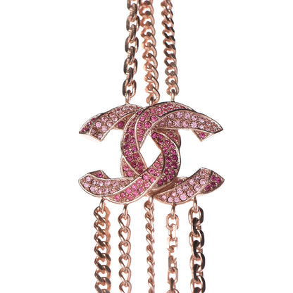 Chanel Crystal CC Multi Strand Chain Necklace Pink Gold 5 of 8