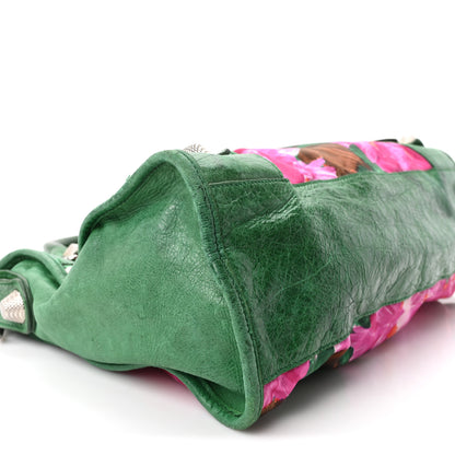 Balenciaga Chevre Satin Giant 21 Silver Hardware City Green Floral 9 of 10