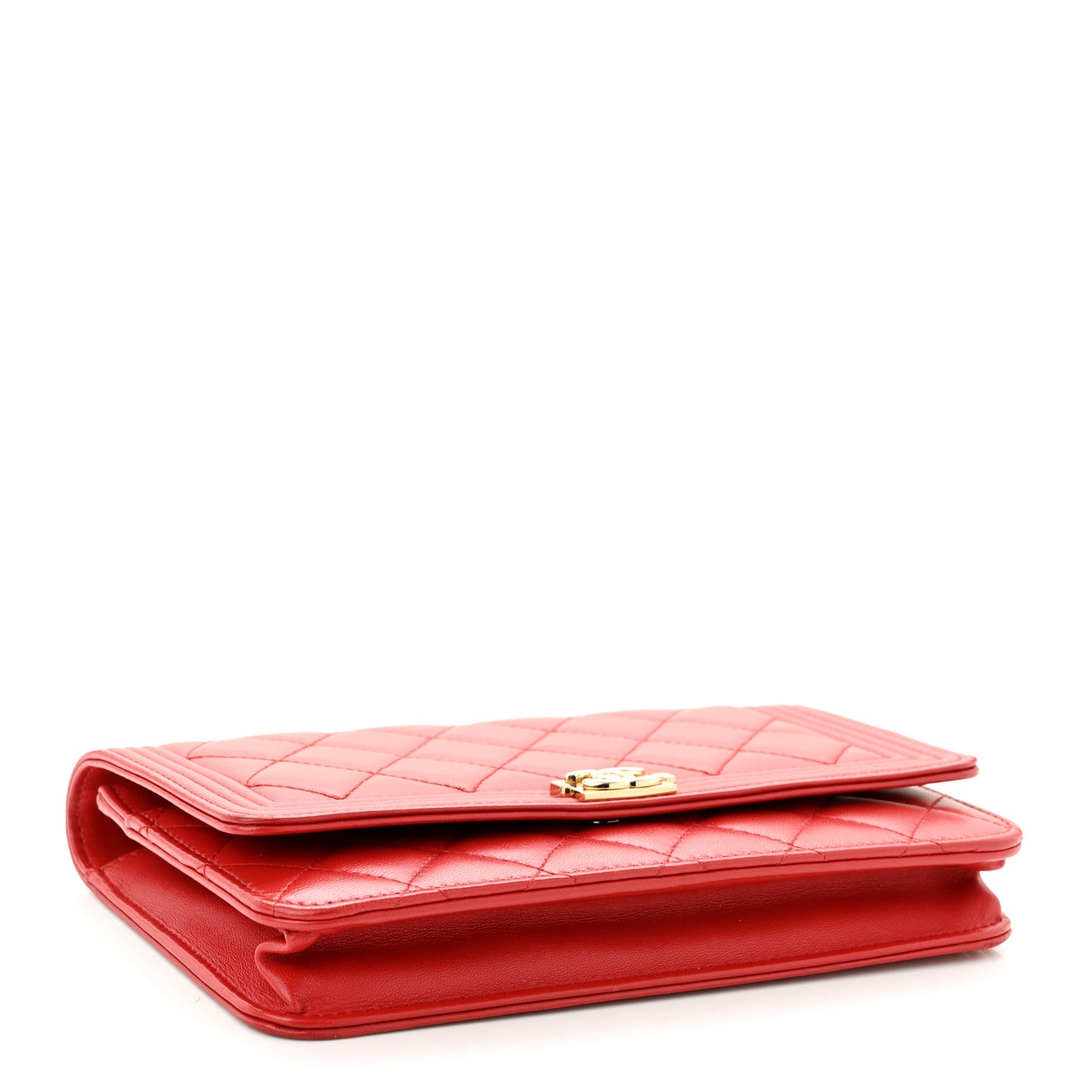 Lambskin Quilted Boy Wallet On Chain WOC Red