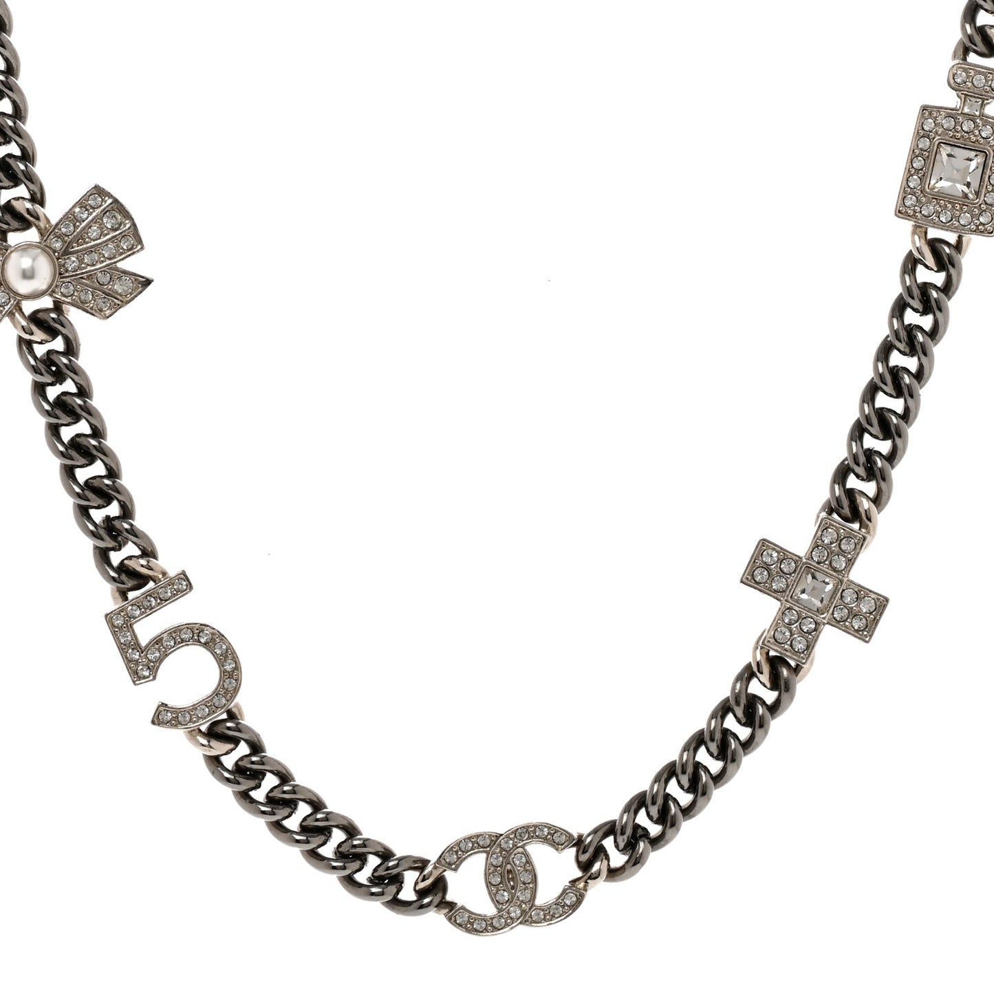 Ruthenium Crystal Chain CC Lucky Charms Choker Silver