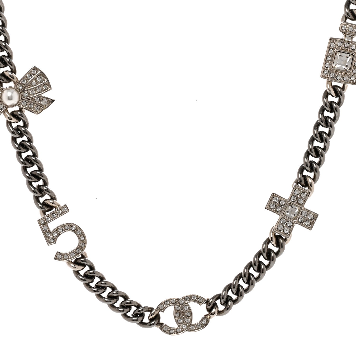 Chanel Ruthenium Crystal Chain CC Lucky Charms Choker Silver 1 of 6