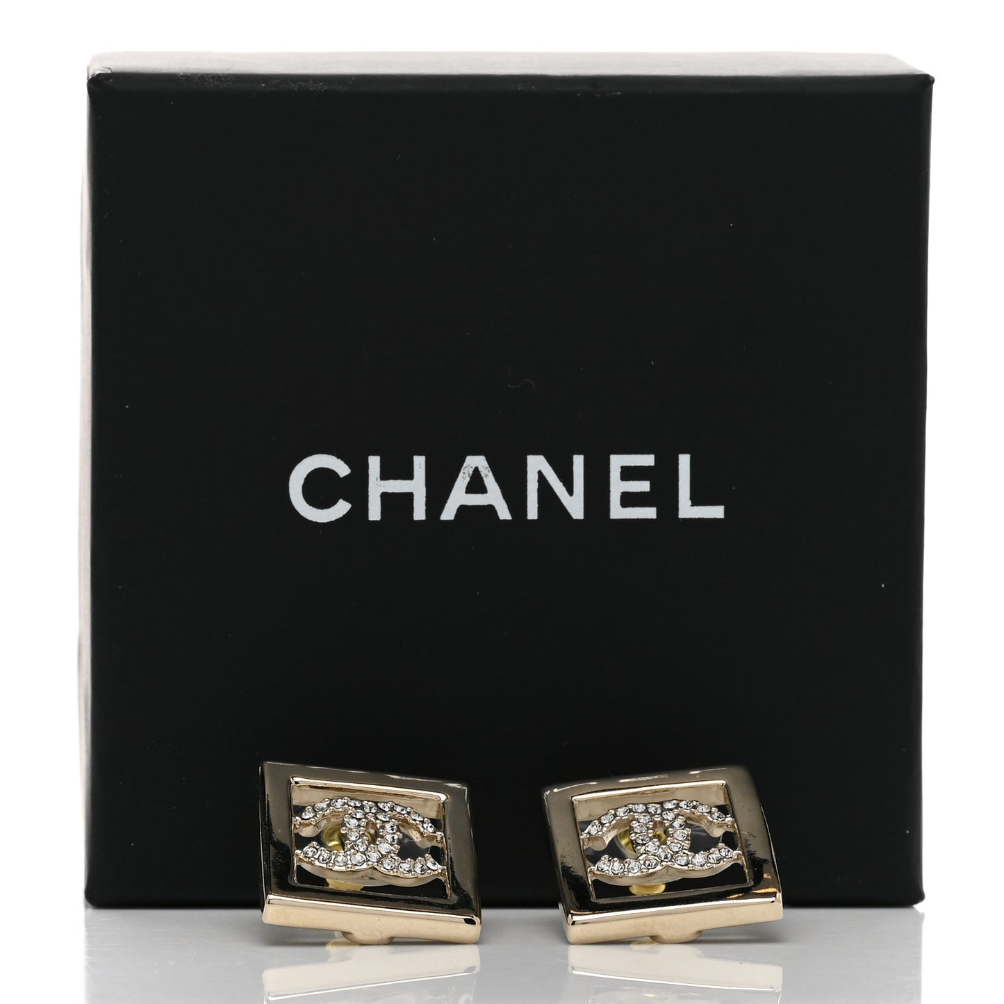 Metal Crystal Square CC Earrings Gold