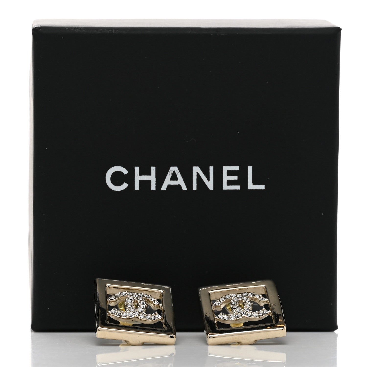 Chanel Metal Crystal Square CC Earrings Gold 5 of 5