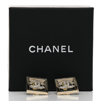 Chanel Metal Crystal Square CC Earrings Gold 5 of 5