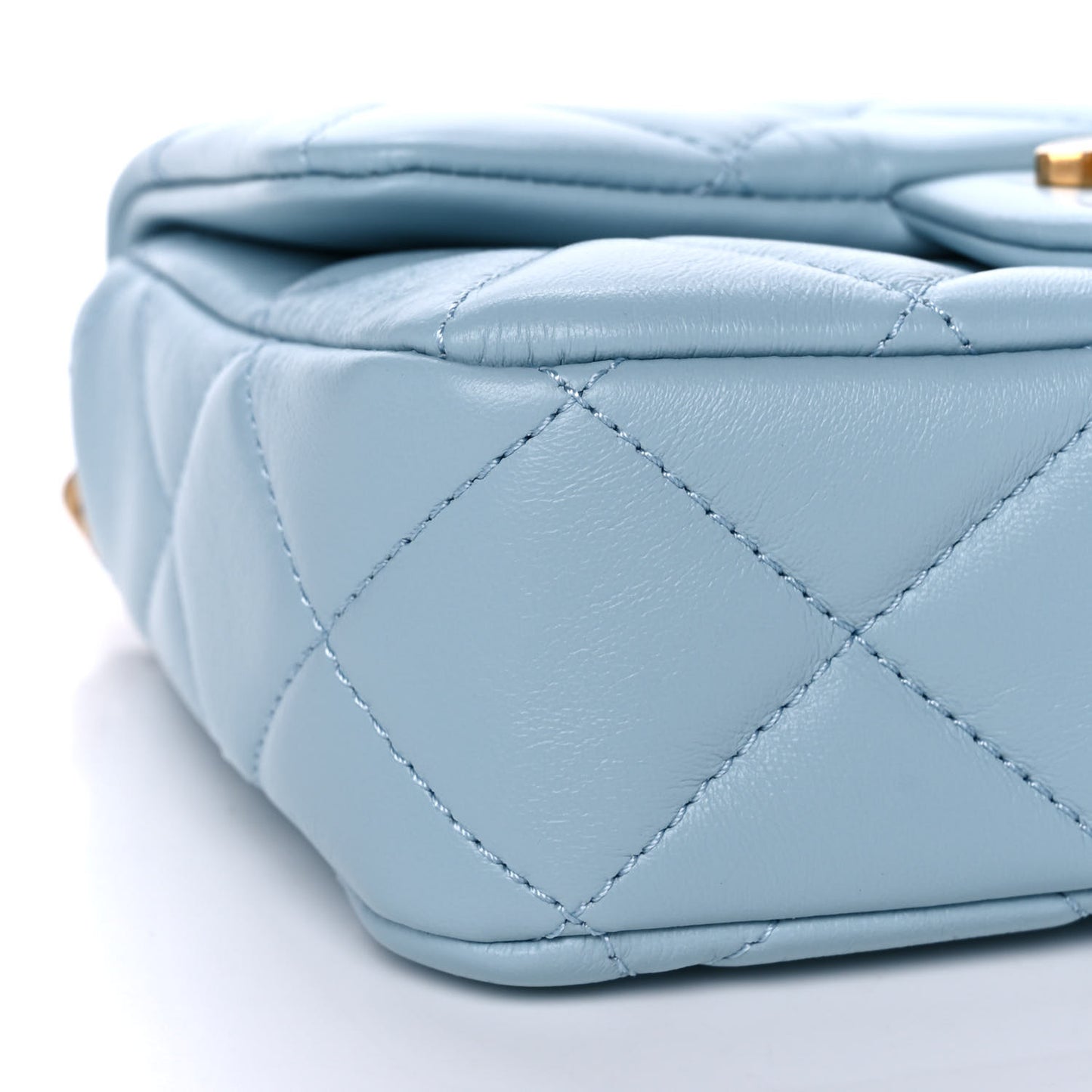 Lambskin Enamel Quilted Mini Pending CC Square Flap Light Blue