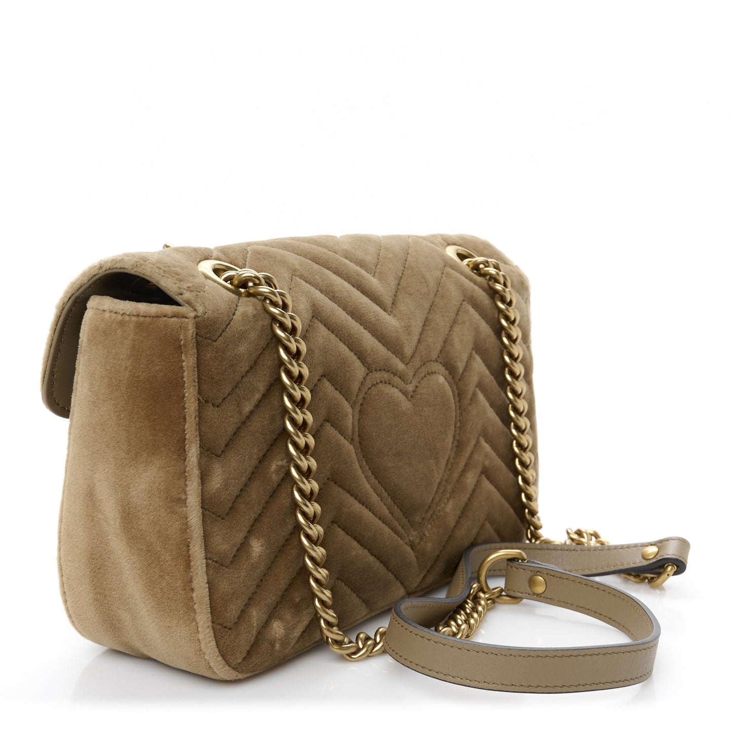 Velvet Matelasse Small GG Marmont Shoulder Bag Taupe