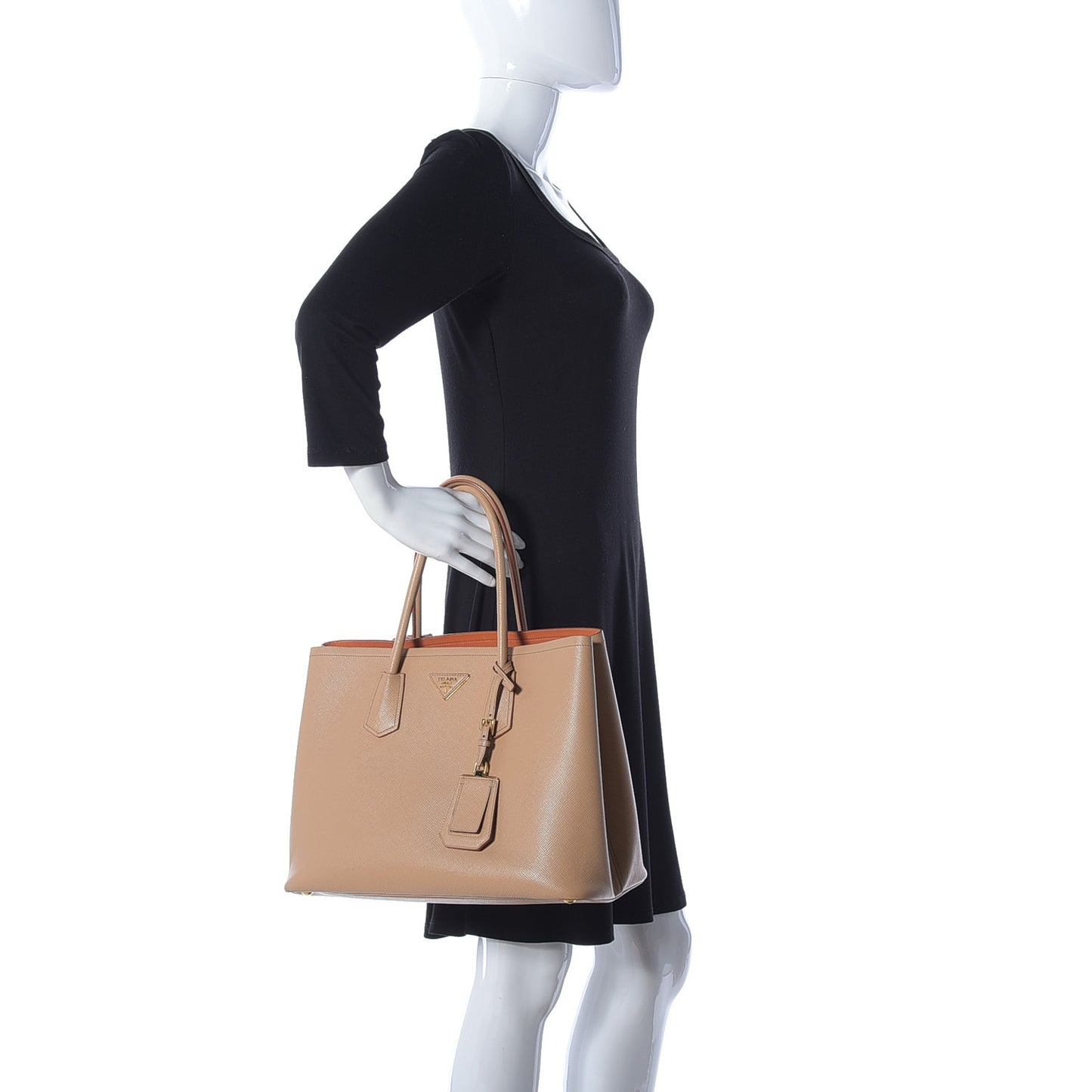 Saffiano Cuir Medium Double Bag Noisette Papaya