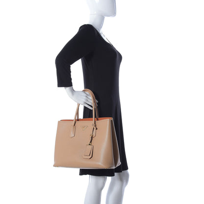 Prada Saffiano Cuir Medium Double Bag Noisette Papaya 2 of 47