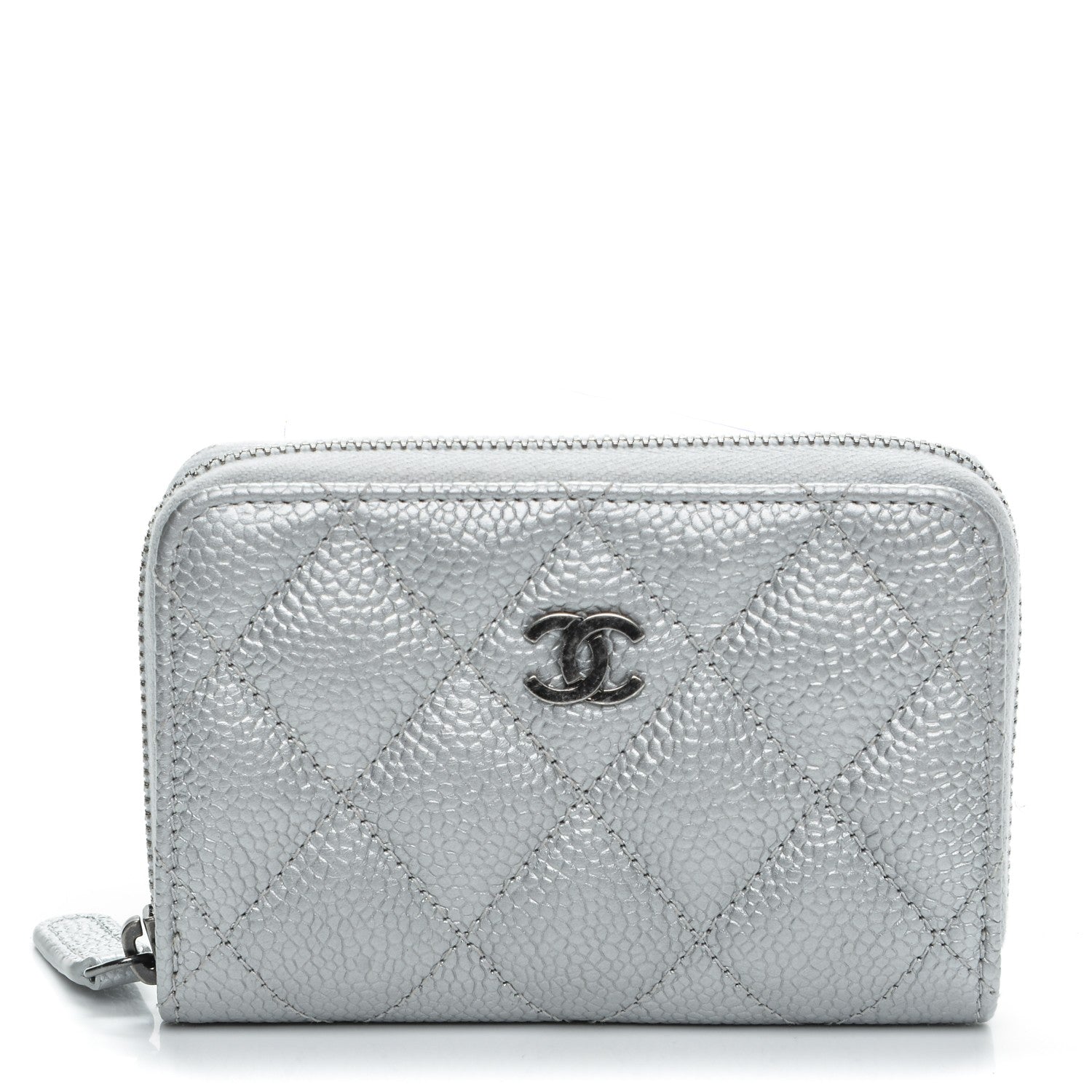 Chanel Metallic Caviar Quilted Zip Coin Purse Silver 1 of 7