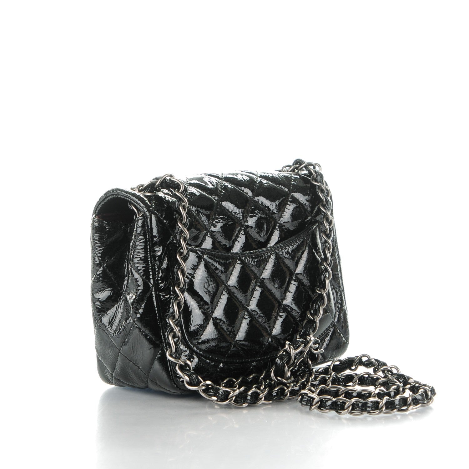 Chanel Distressed Patent Calfskin Quilted Mini Square Flap Black 3 of 8
