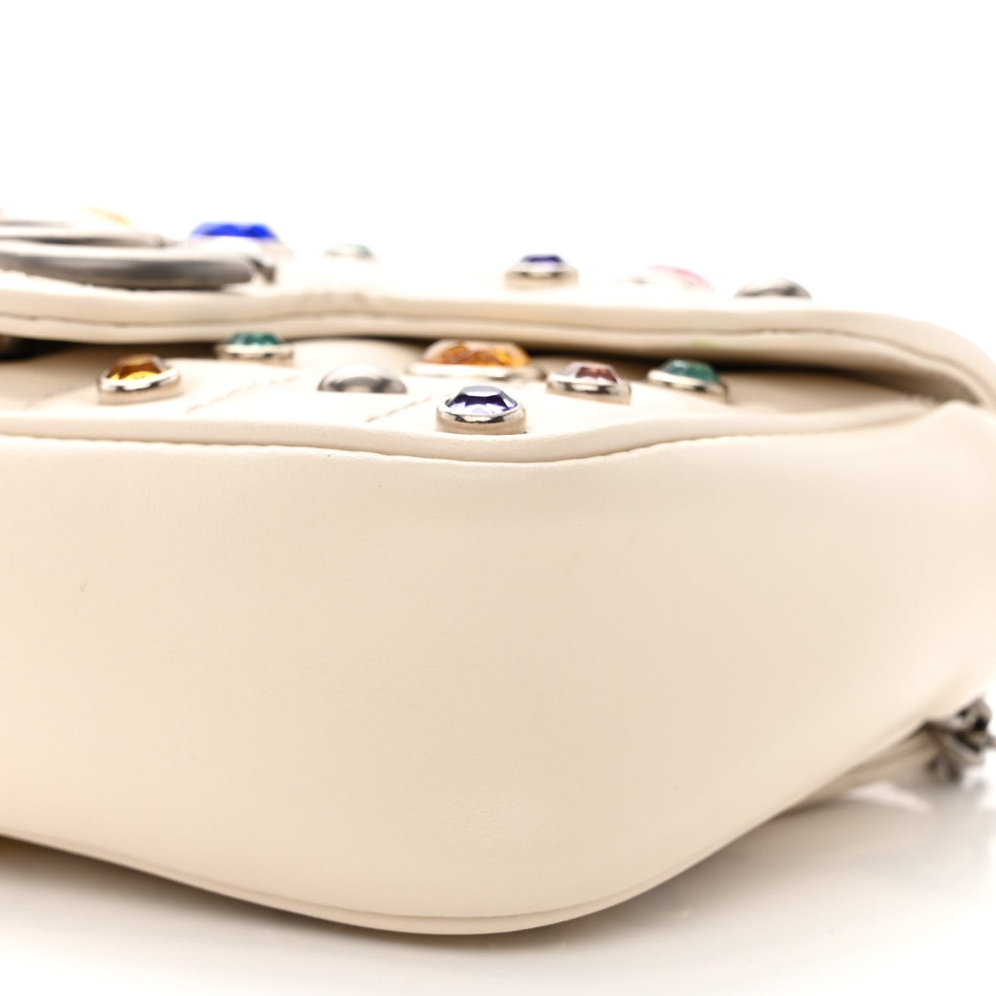 Calfskin Crystal Matelasse Aria Super Mini GG Marmont Shoulder Bag Mystic White Multicolor