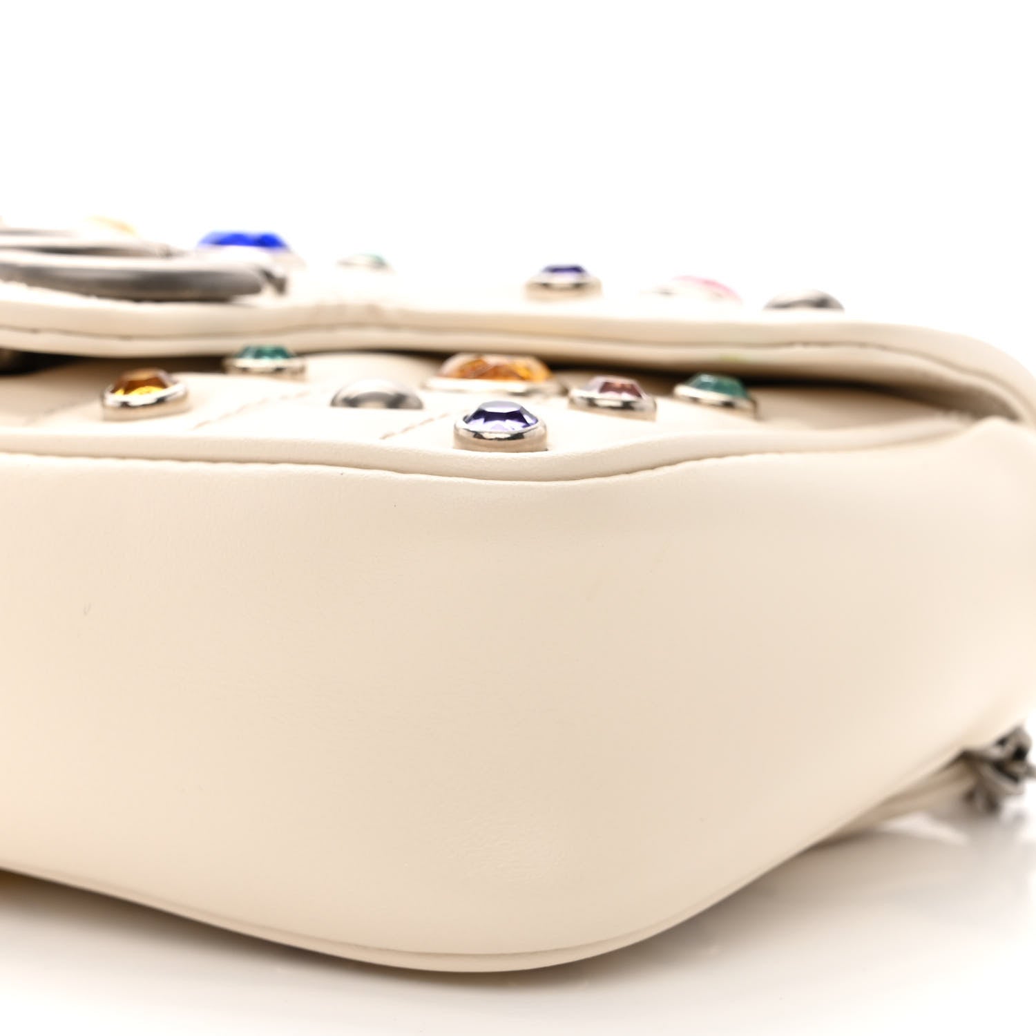 Gucci Calfskin Crystal Matelasse Aria Super Mini GG Marmont Shoulder Bag Mystic White Multicolor 10 of 11
