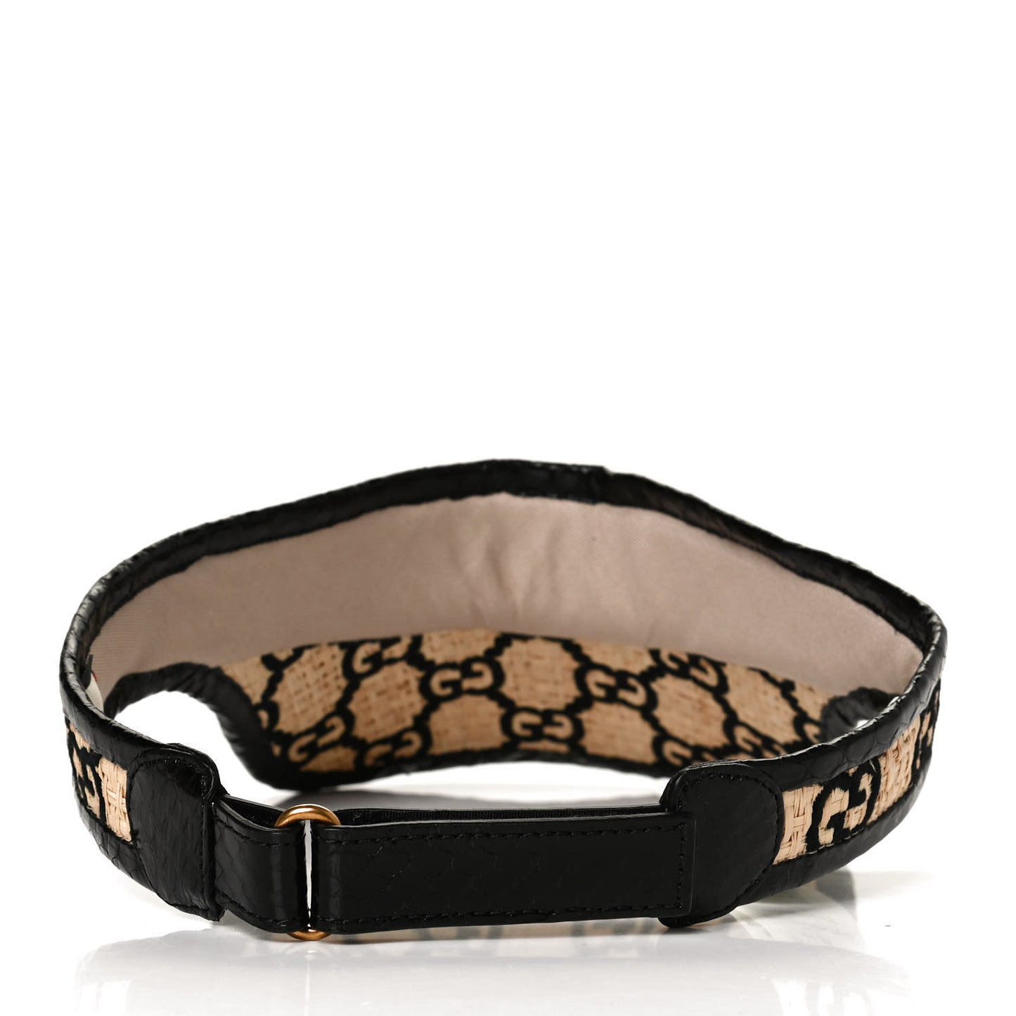 Raffia Elaphe GG Monogram Embroidered Afraa Visor L Ivory Black