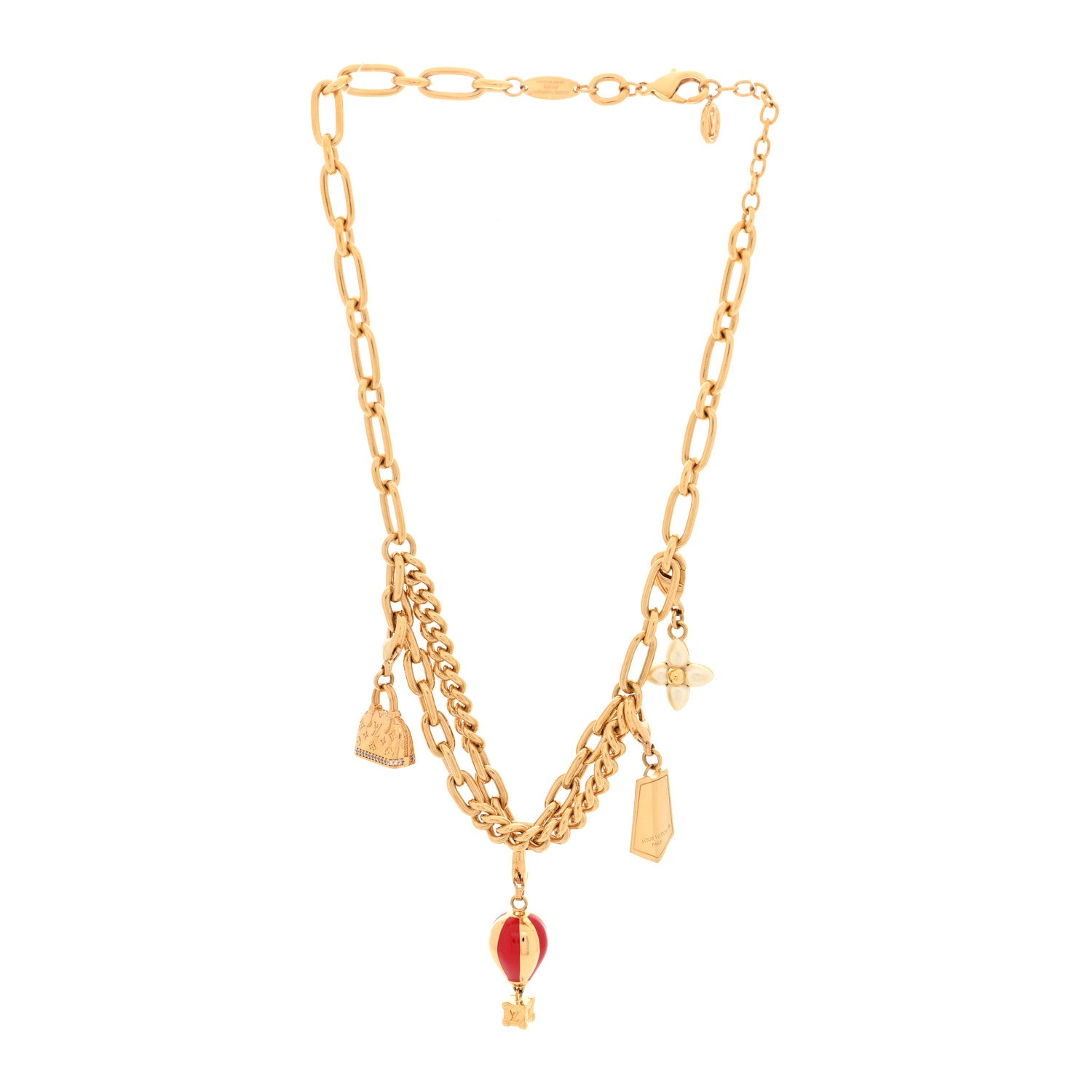 Louis Vuitton Metal Enamel LV Charms Choker Necklace Gold Red 3 of 5