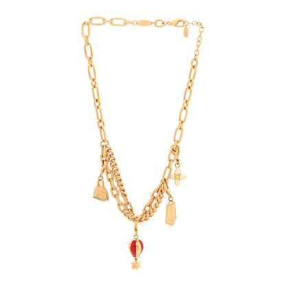 Louis Vuitton Metal Enamel LV Charms Choker Necklace Gold Red 3 of 5