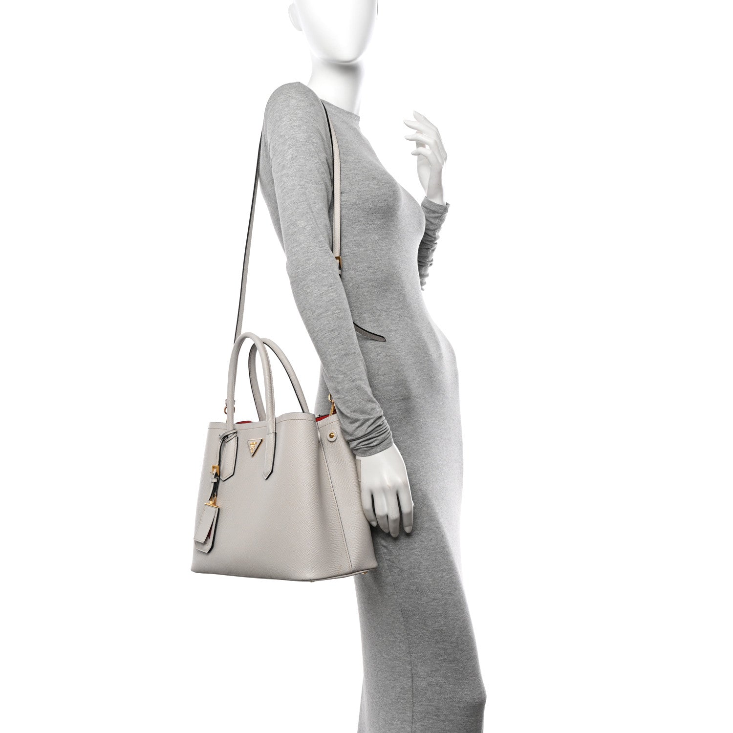Prada Saffiano Cuir Medium Double Bag Talco Lacca 2 of 11