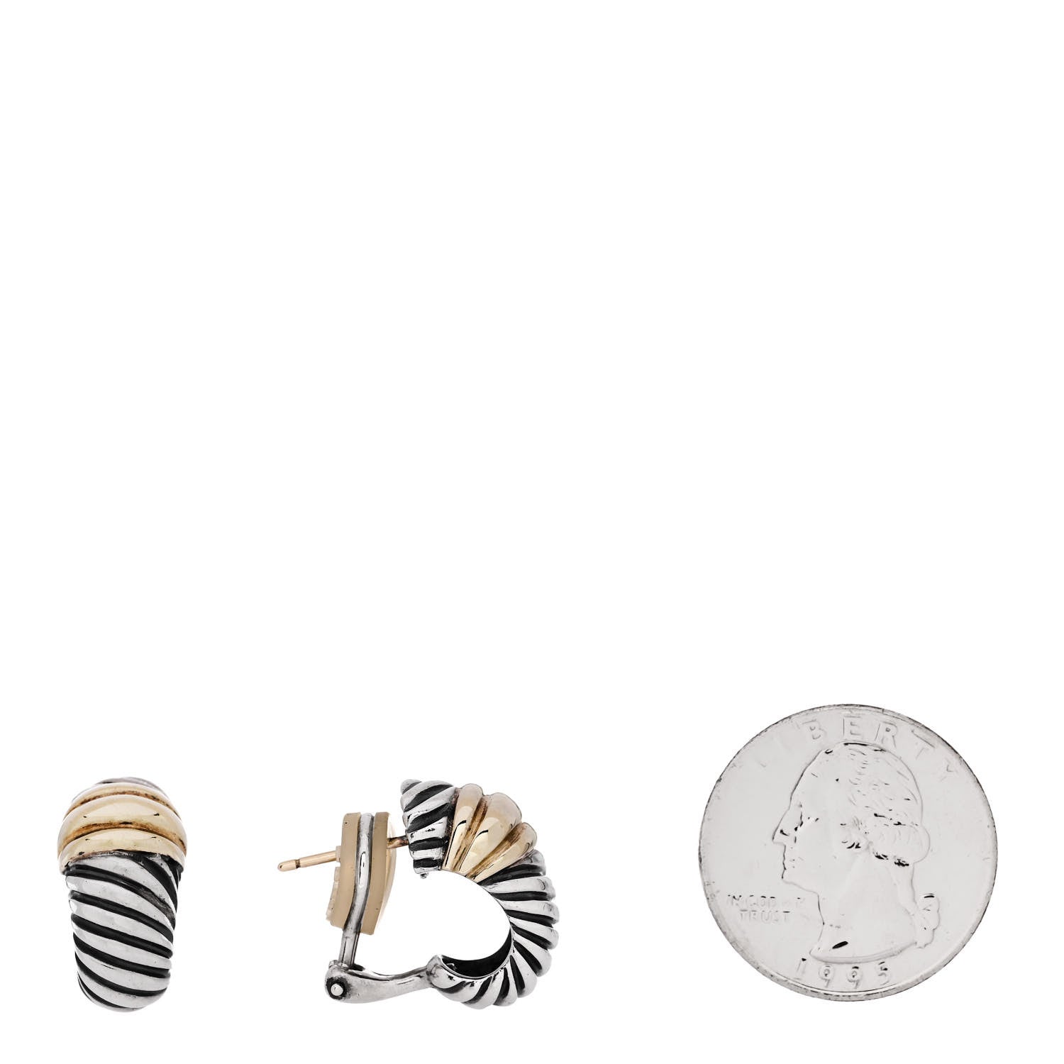 David Yurman Sterling Silver 14K Gold Thoroughbred Shrimp Earrings 2 of 5