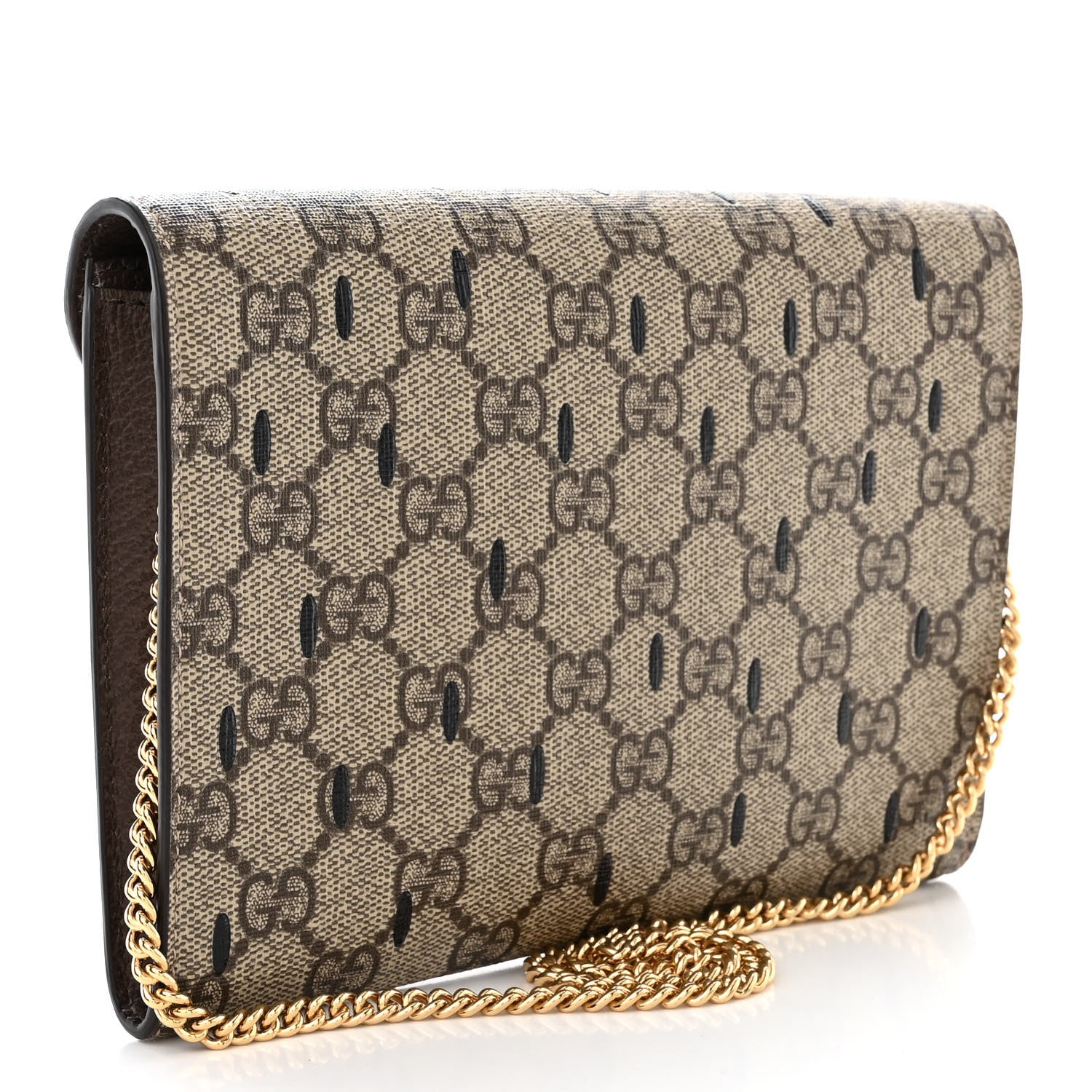 Gucci GG Supreme Monogram Strawberry Seed Textured Dollar Calfskin Enamel Double G Strawberry Wallet On Chain Beige Ebony Black New Acero Hibiscus Red 3 of 10