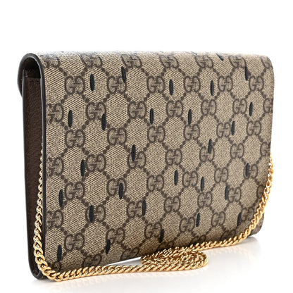 Gucci GG Supreme Monogram Strawberry Seed Textured Dollar Calfskin Enamel Double G Strawberry Wallet On Chain Beige Ebony Black New Acero Hibiscus Red 3 of 10