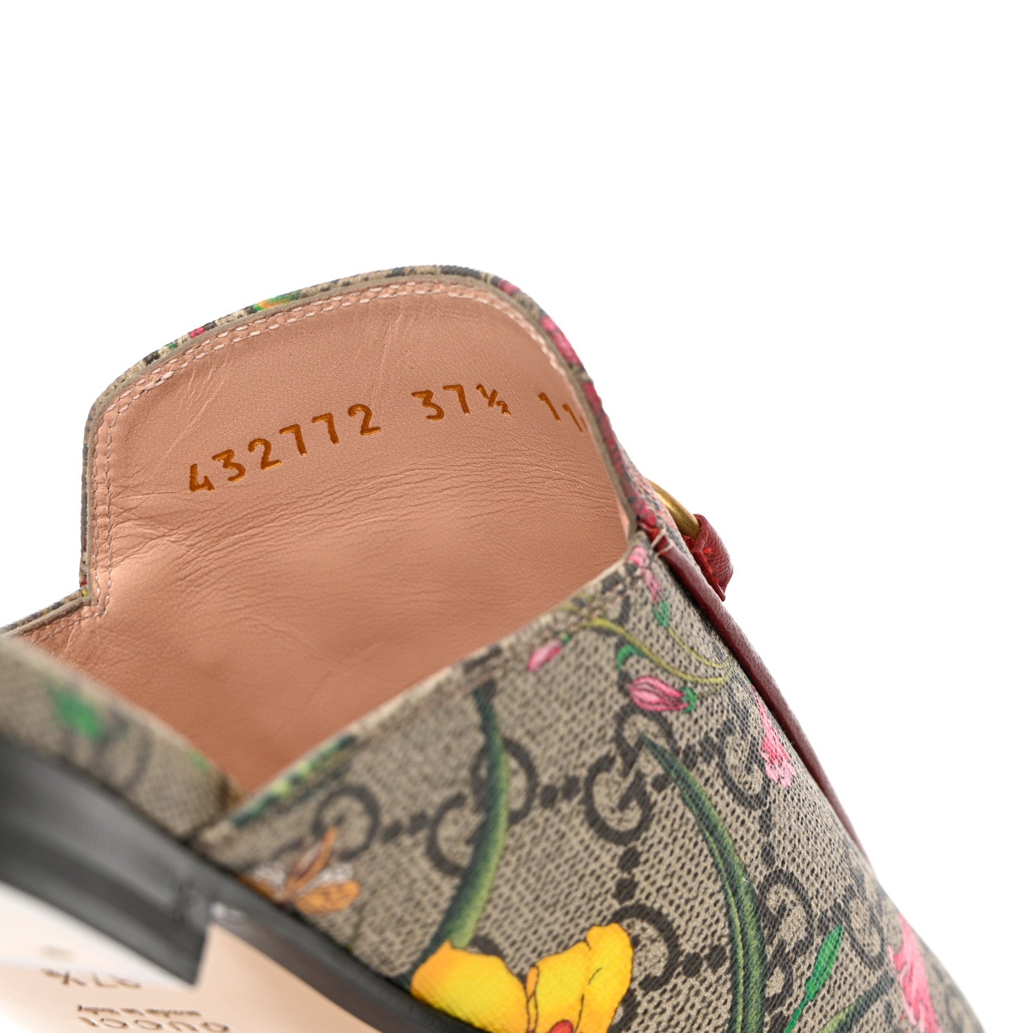 Gucci GG Supreme Monogram Flora Womens Princetown Slippers 37.5 Beige Ebony Multicolor Rosso 13 of 16