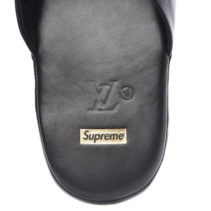 Louis Vuitton X SUPREME Lambskin Mens Hugh Slippers 8 Black 6 of 11
