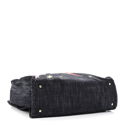 Chanel Denim Embroidered Night Flight Tote Blue 5 of 11