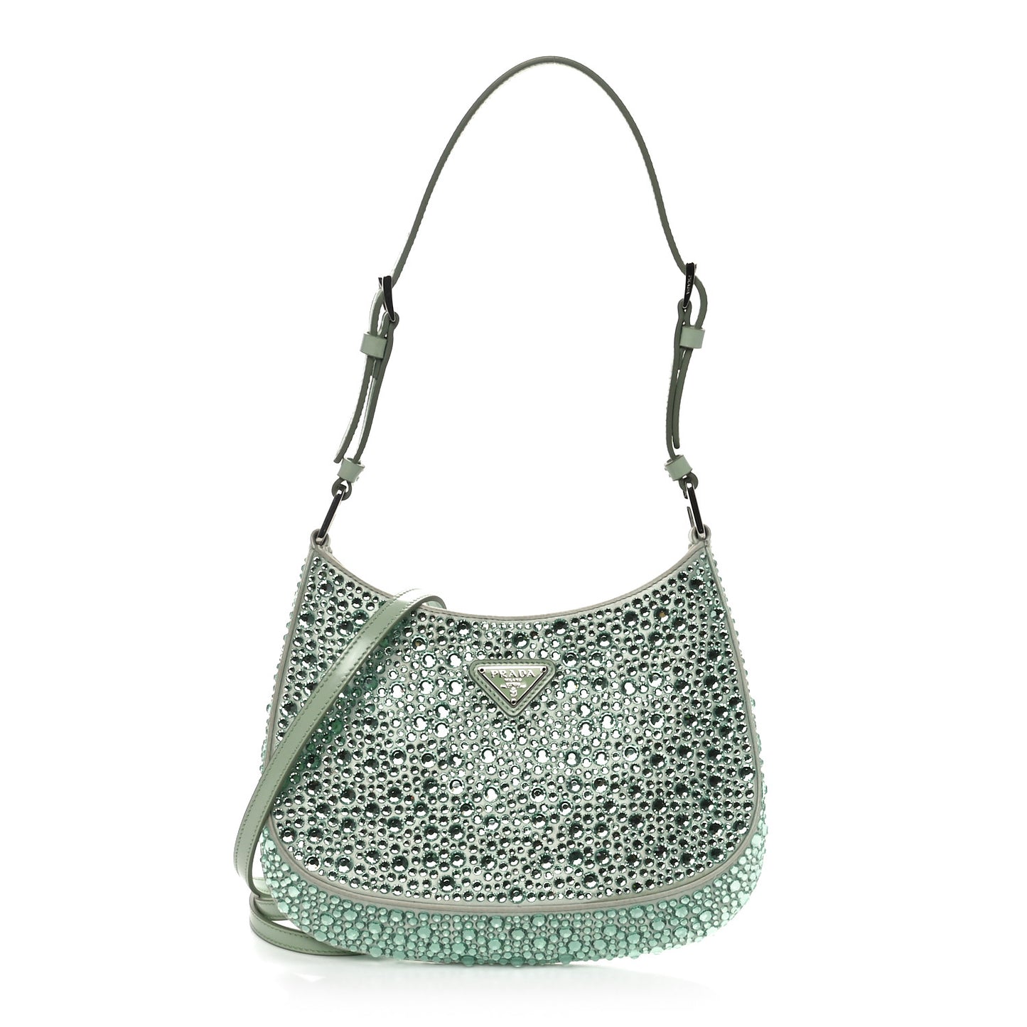Satin Crystal Cleo Adjustable Strap Shoulder Bag Acqua