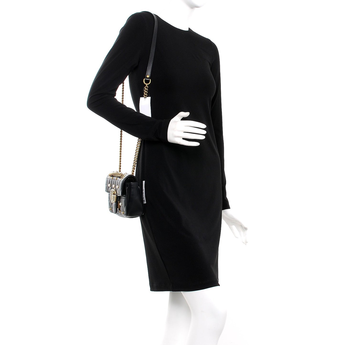 Calfskin Matelasse Studded Mini Pearly GG Marmont Shoulder Bag Black