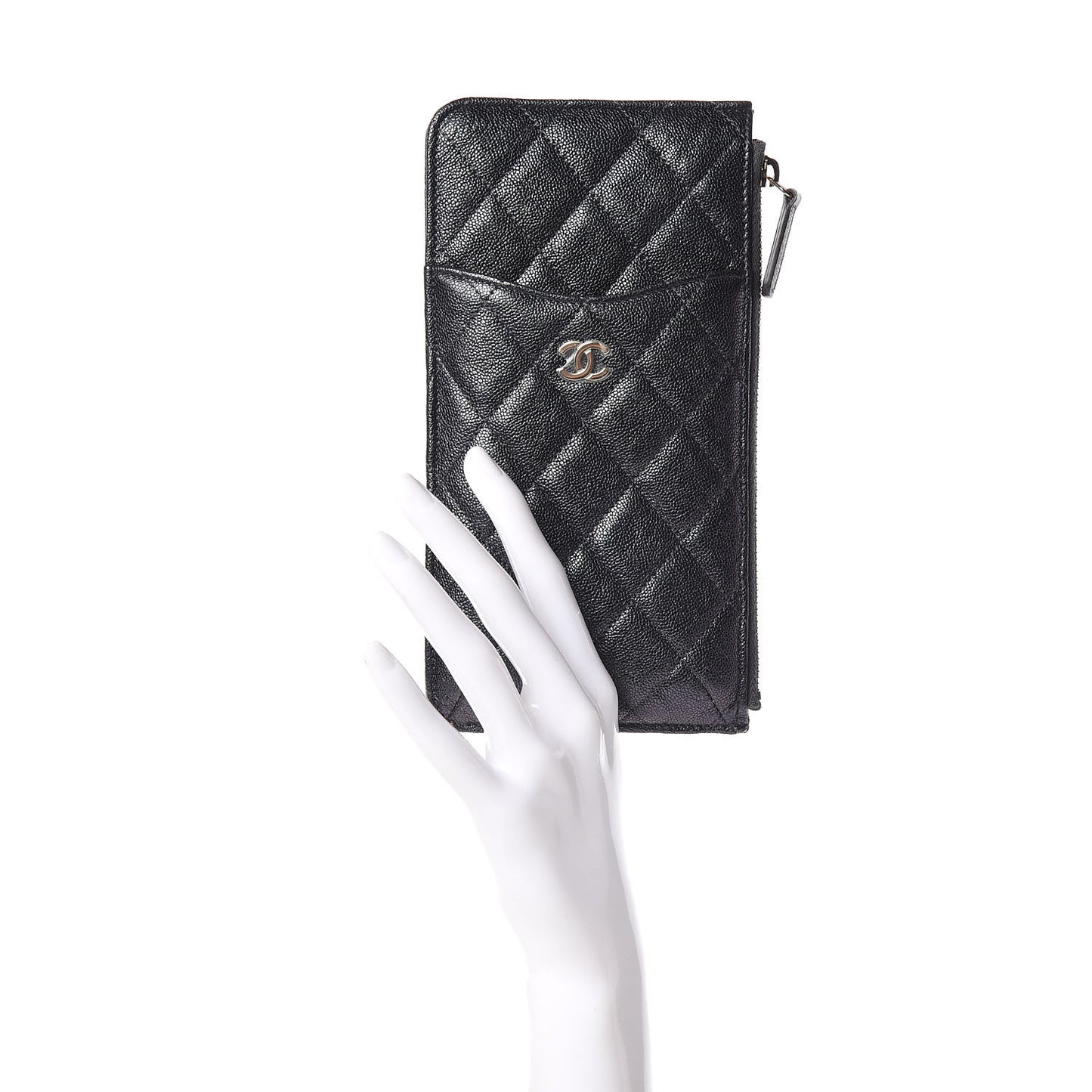 Iridescent Caviar Quilted Classic Flat Wallet Pouch Black