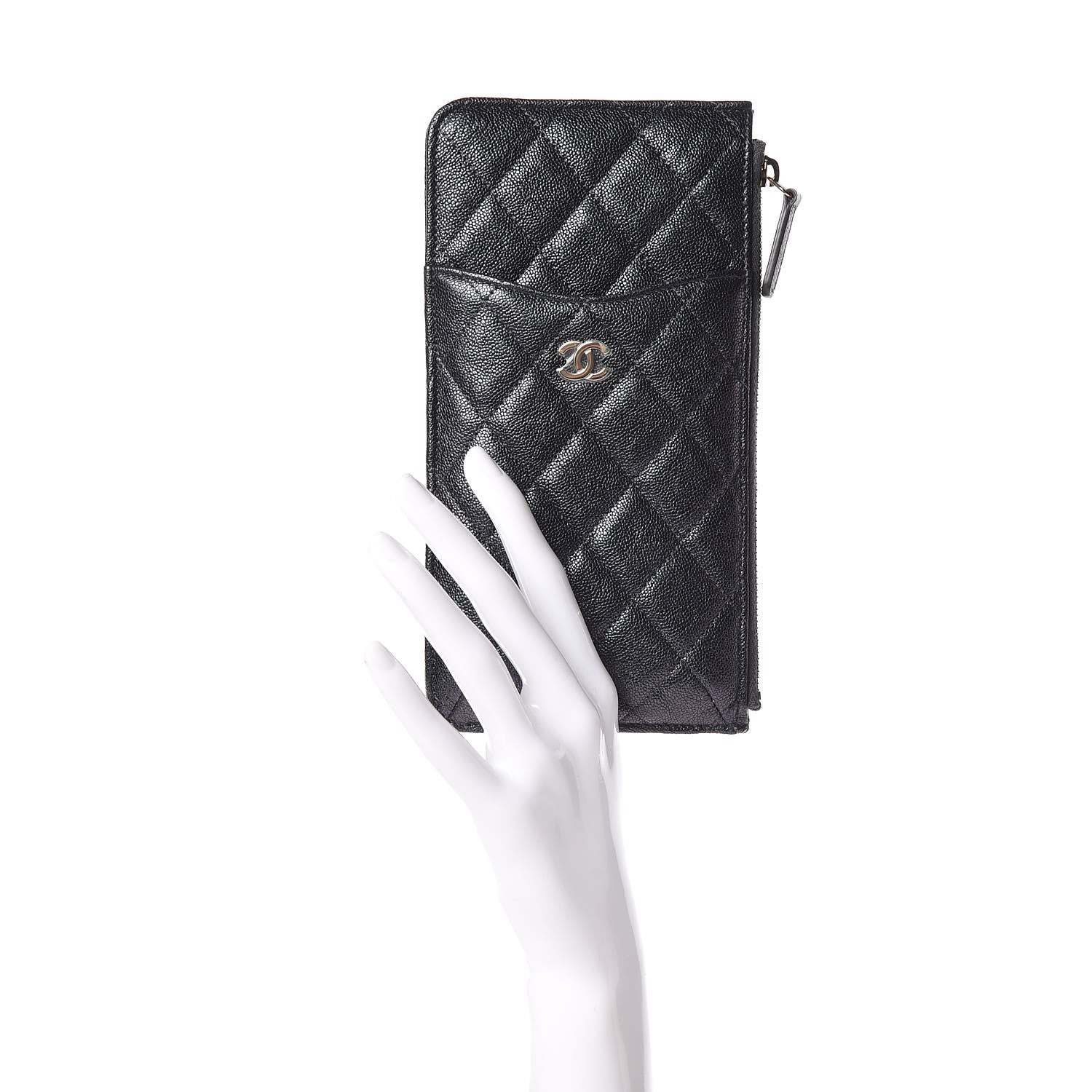 Chanel Iridescent Caviar Quilted Classic Flat Wallet Pouch Black 2 of 8