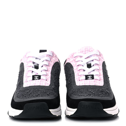 Chanel Tweed Suede Calfskin CC Sneakers 38 Gray Pink 2 of 10